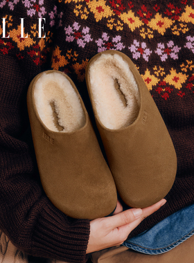 ELLE厚底勃肯鞋加绒女鞋冬2025新款棉鞋毛绒保暖雪地靴毛毛鞋单鞋
