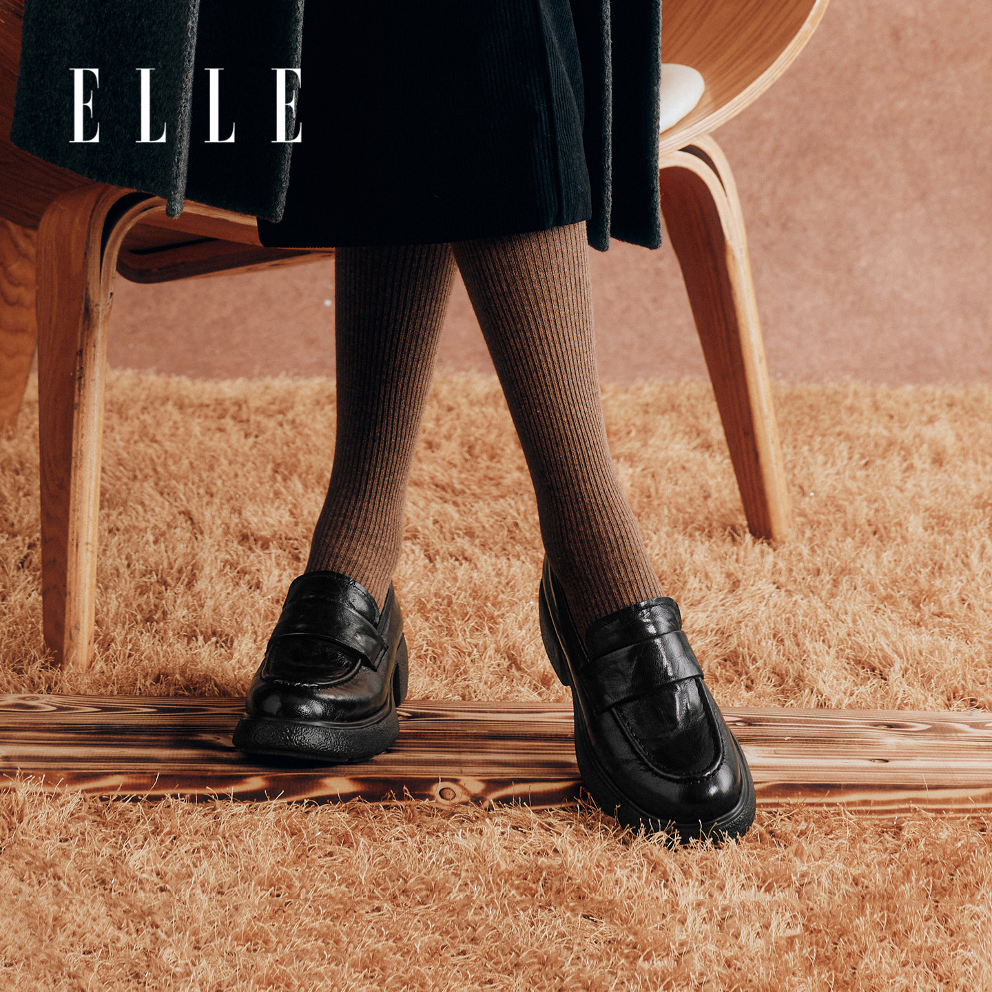 ELLE厚底超软小羊皮乐福鞋女新款春懒人一脚蹬女鞋不累脚单鞋