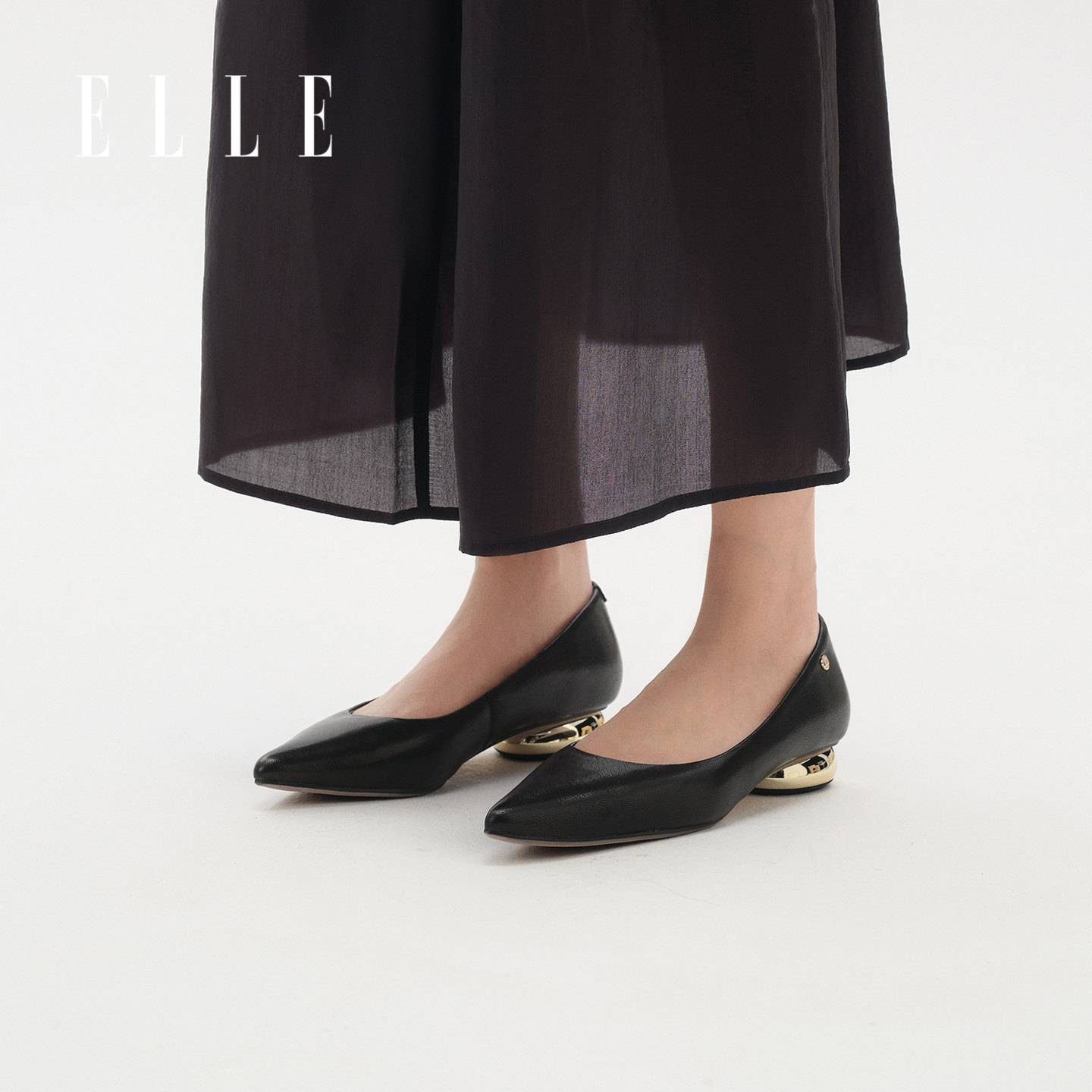 ELLE尖头低跟单鞋女真皮女鞋图片