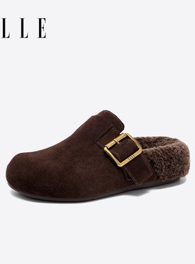 【KK专属】ELLE加绒勃肯鞋毛绒2025新款冬季一脚蹬女鞋毛毛拖鞋X