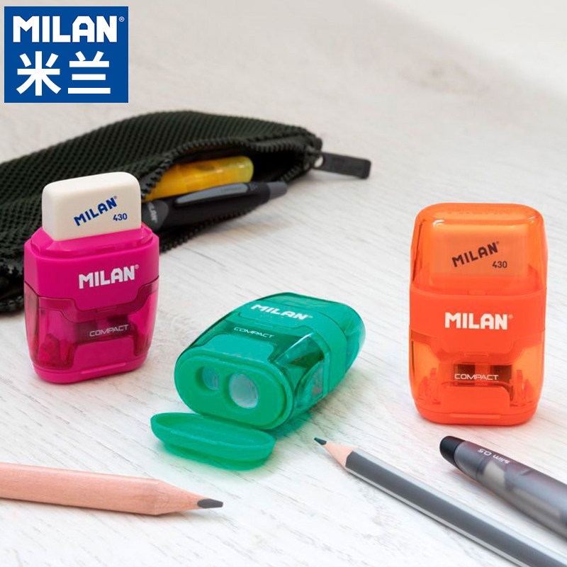 西班牙MILAN米兰迷你削笔器橡皮擦2合1+替换橡皮擦双孔学生卷笔刀笔削刀
