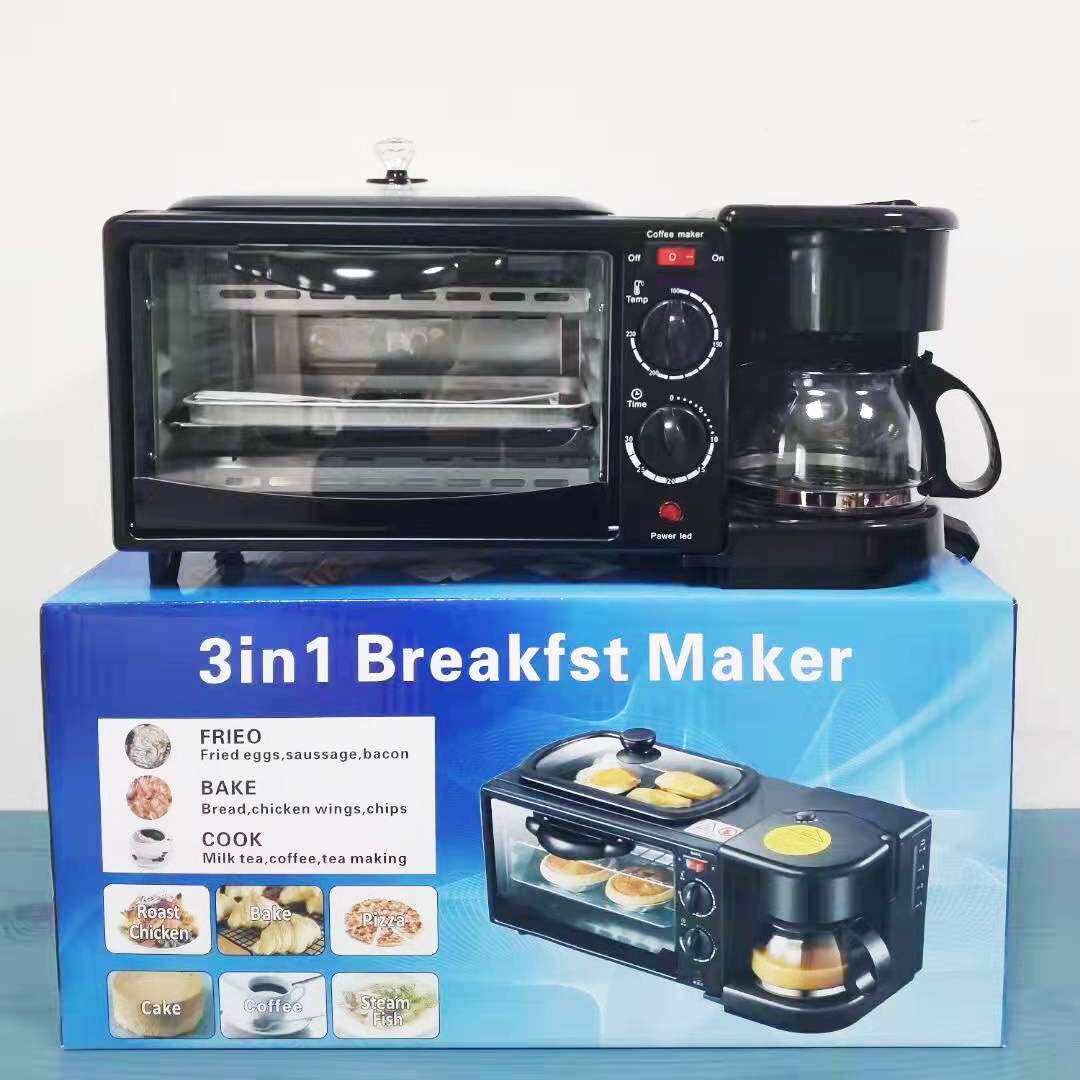 家用英文早餐机3in1 breakfast machine多功能煮咖啡热牛奶烤箱