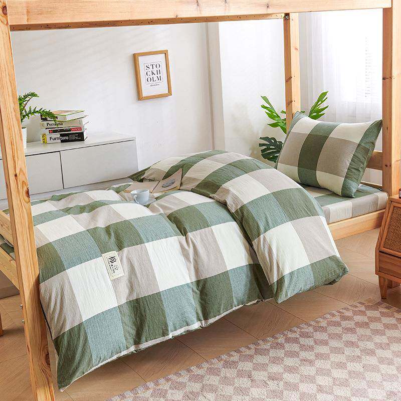 学生宿舍床上三件套纯棉单人寝室0.9床笠床垫套全棉被套床单被褥3