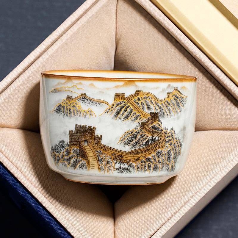 汝窑长城主人杯男士个人专用穿高档大号开片可养喝茶杯子单杯