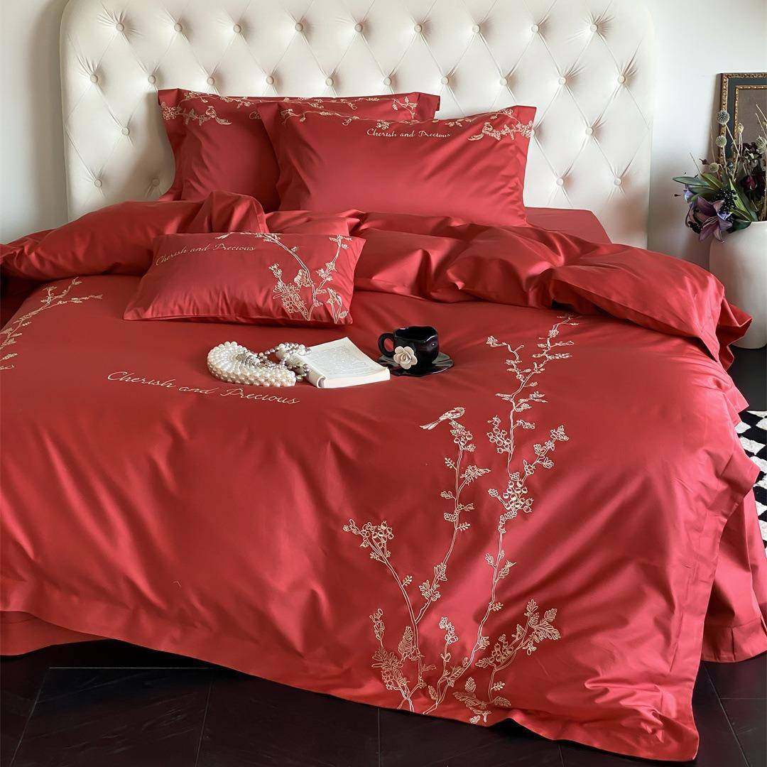 现代风婚庆大红喜结连理结婚喜庆床品高端纯棉长绒棉四件套家纺,3C数码配件,其它配件,淘宝优惠券,粉丝福利购,淘宝优惠卷