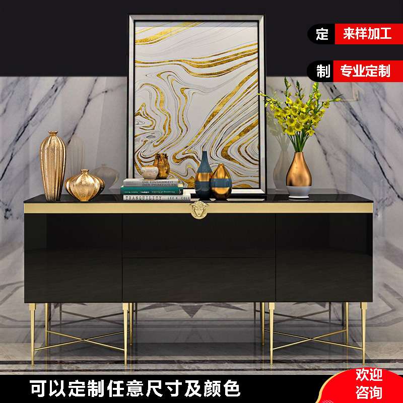 轻奢钢琴漆高端餐边柜现代简约入户玄关柜客厅不绣钢多功能储物柜