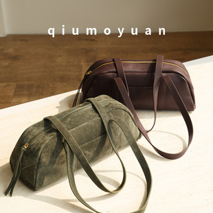 秋陌原·牛麂皮腋下包女式法棍包手提单肩包复古通勤小众老钱风包