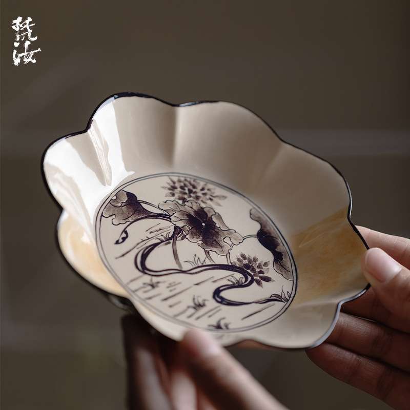 梵汝纯手绘菏泽海浪壶承干泡盘茶承茶艺陶瓷茶具配件花边口茶点盘图片