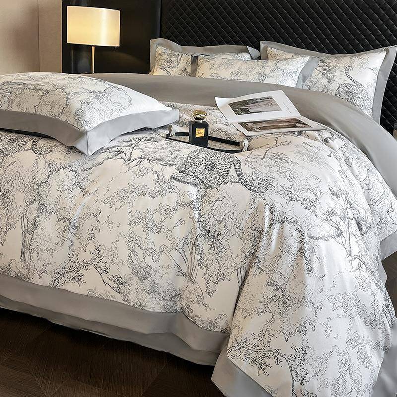 2025浮日家纺新款数码冰丝宽边床上用品被套床单四件套