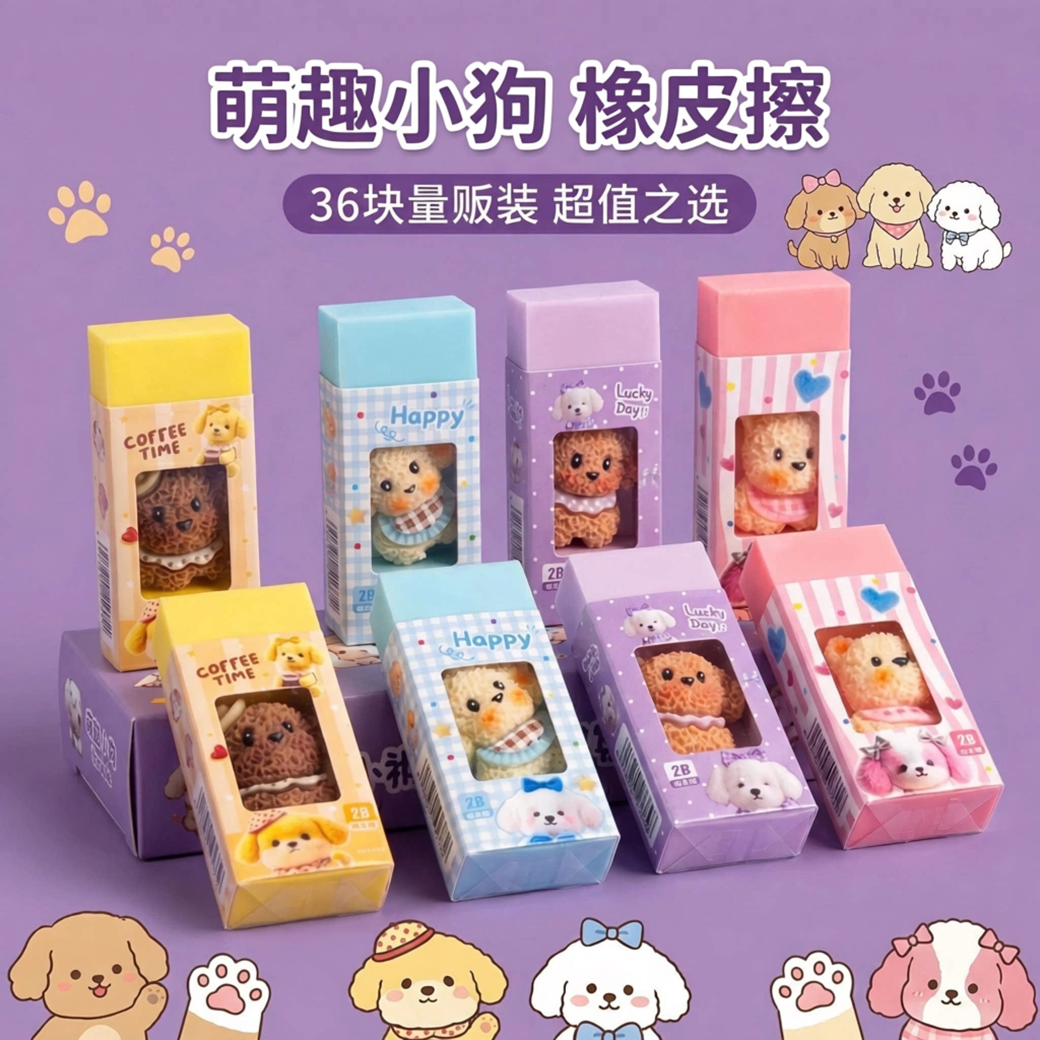 罗弗小狗2B彩色橡皮擦学生用
