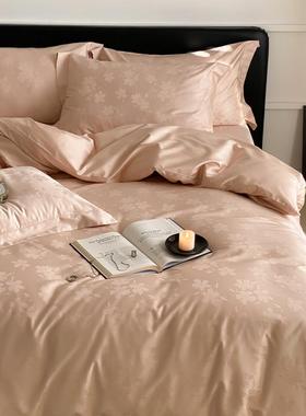 2024新款100sA类全棉长绒棉提花四件套北欧简约复古素色全棉套件