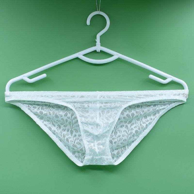 2条男士低腰三角内裤蕾丝透明速干超薄款窄边情侣款弹力甜美裤头i