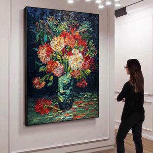 手绘油画艺术现代客厅装饰画玄关过道背景丙烯花卉挂画大芬村壁画