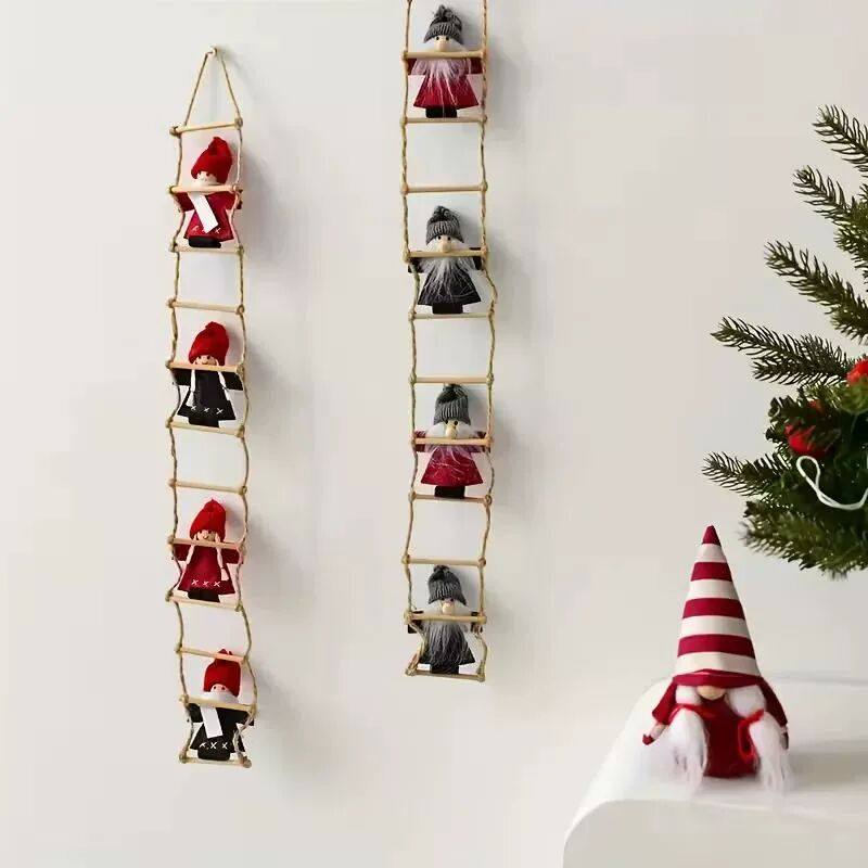 Handcrafted felt Christmas dwarf ladder decoration - red and