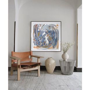 若奈RINOART 蓝色羽毛“羽饰庆典”装饰画客厅玄关轻奢墙画挂画