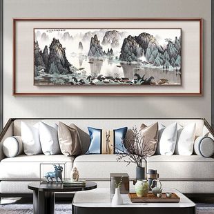背有靠山会客室背景墙横版山水画客厅复古装饰画贵宾室可定制挂画