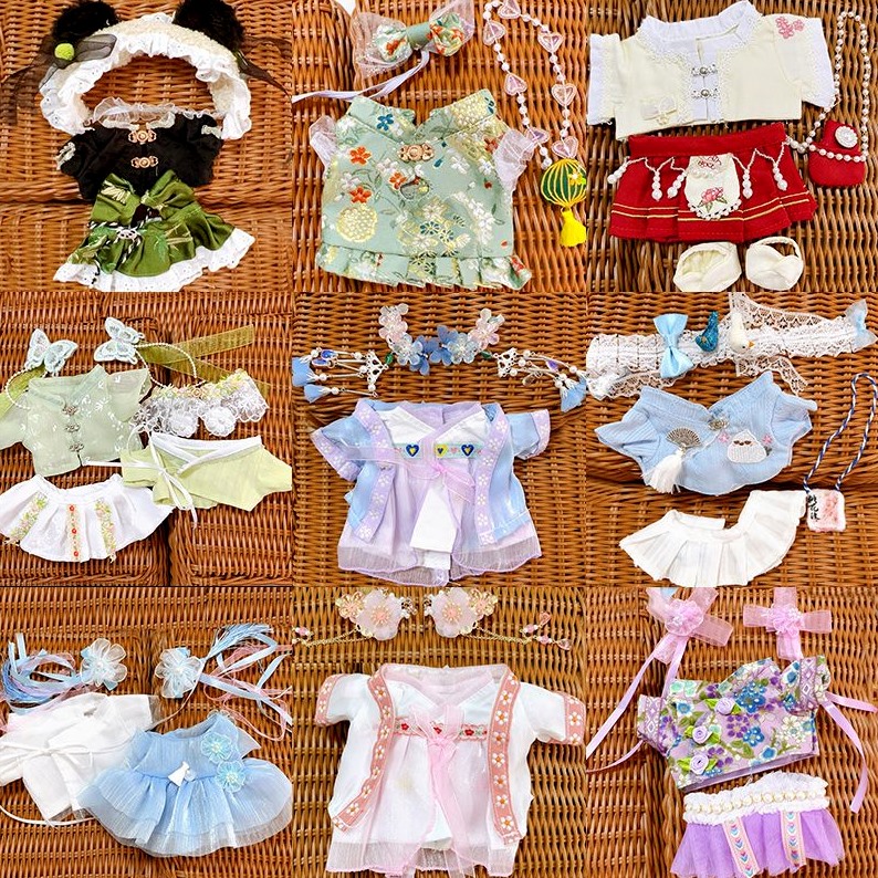 棉花娃娃汉服古风衣服套装女娃裙子发饰20cm公仔玩偶换装无属性潮