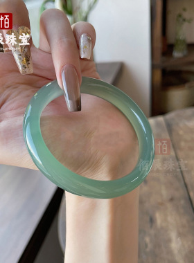 玉髓手镯天然油青色玉髓手镯青绿翡翠色玛瑙玉髓女款玉镯厂家