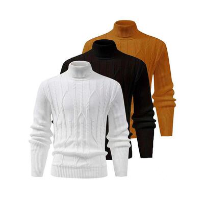 3 Pack Men's Winter Long Sleeve Turtleneck Knit Warm