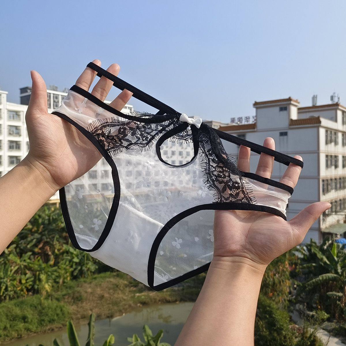 2026爆款性感镂空细带法式蕾丝内裤纯欲少女珍珠蝴蝶结无痕提臀三