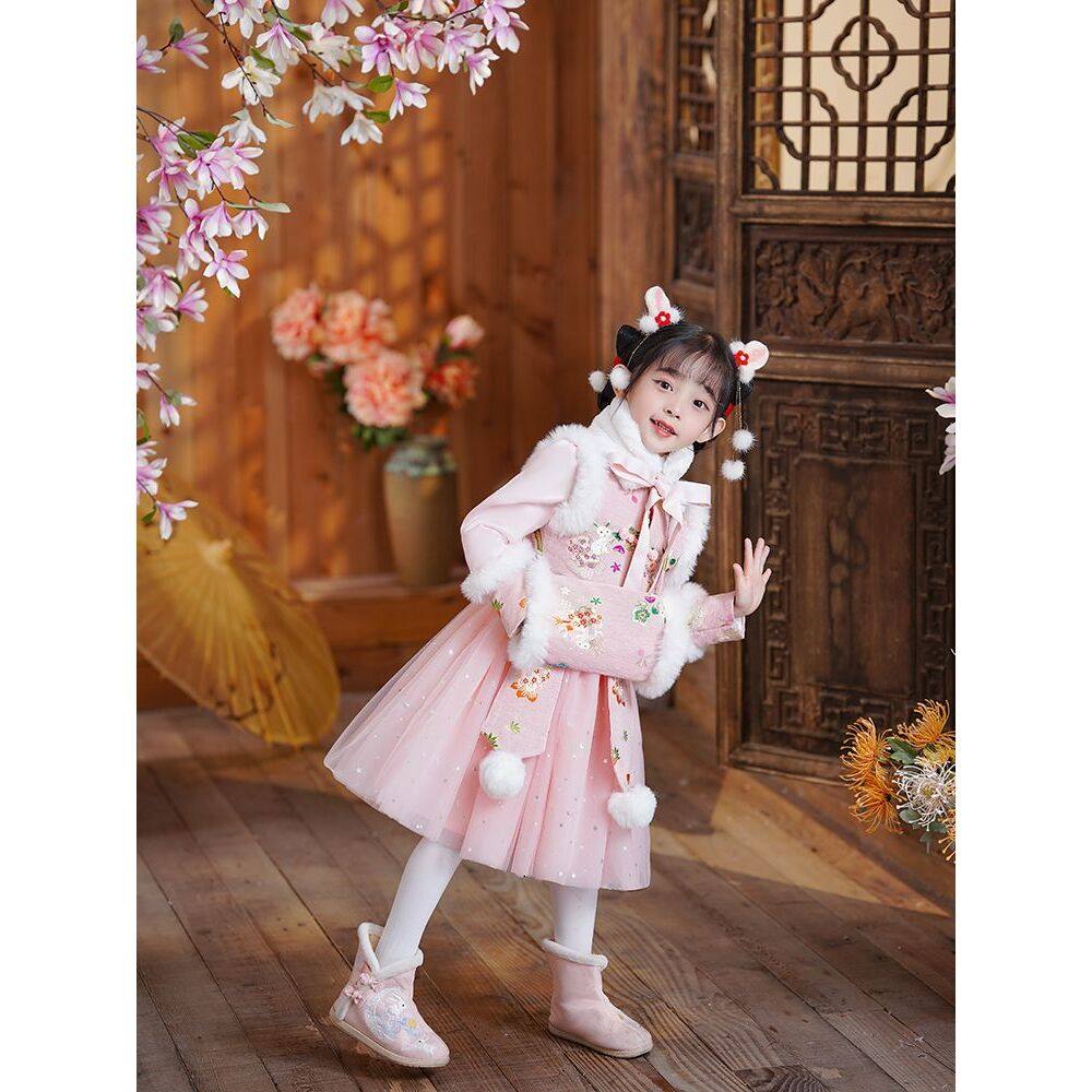 儿童拜年服女童超仙古装改良女孩汉服中国风唐装连衣裙冬季新年装,童装/婴儿装/亲子装,汉服,淘宝优惠券,粉丝福利购,淘宝优惠卷