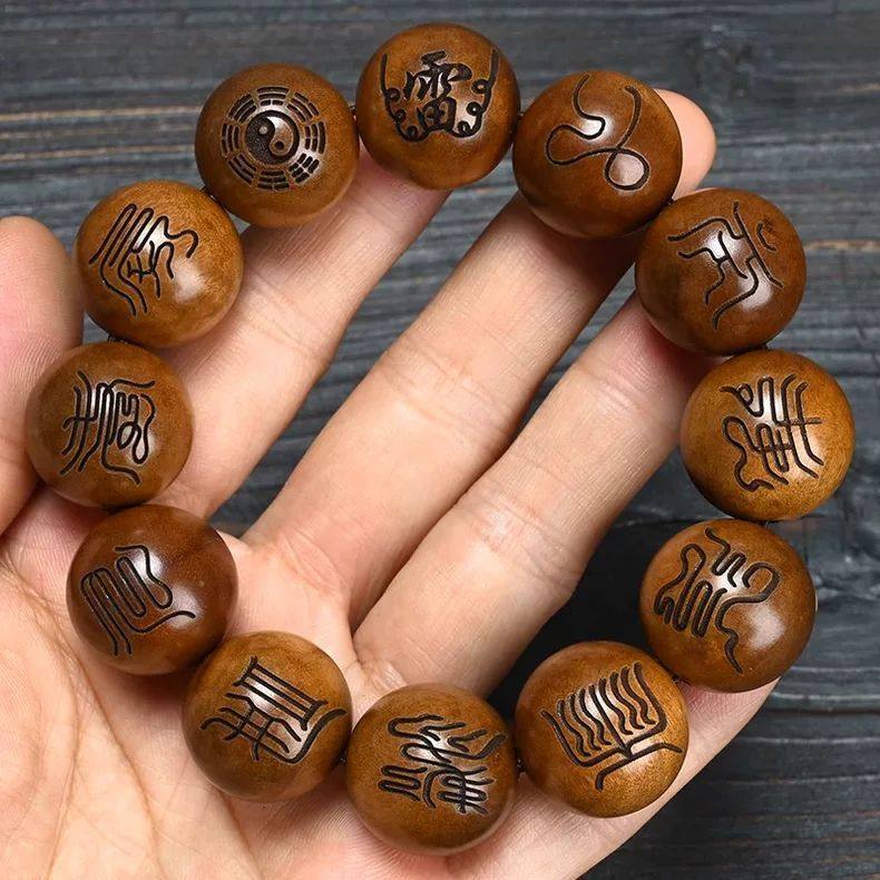 雷击木手串雷焦枣木念珠道珠木精雕十字天经讨讳字九字真言宝珠