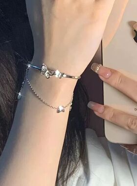 S网红纯潮流蝴蝶手镯女轻奢小众双层闺蜜手链2025蛇年本命年生日