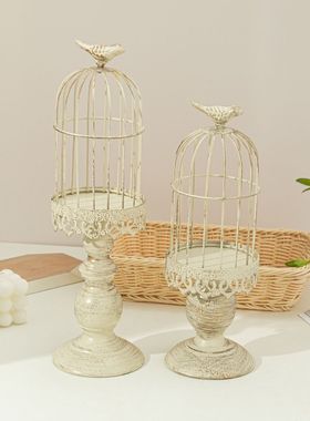 美式蜡烛台婚庆布置道具婚礼装饰品欧式铁艺烛台复古法式金色鸟笼
