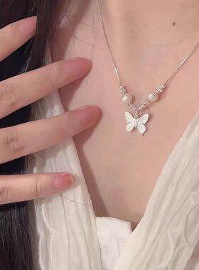 Star Ray S999纯银珍珠蝴蝶项链配饰女轻奢小众生日跨年礼物送友
