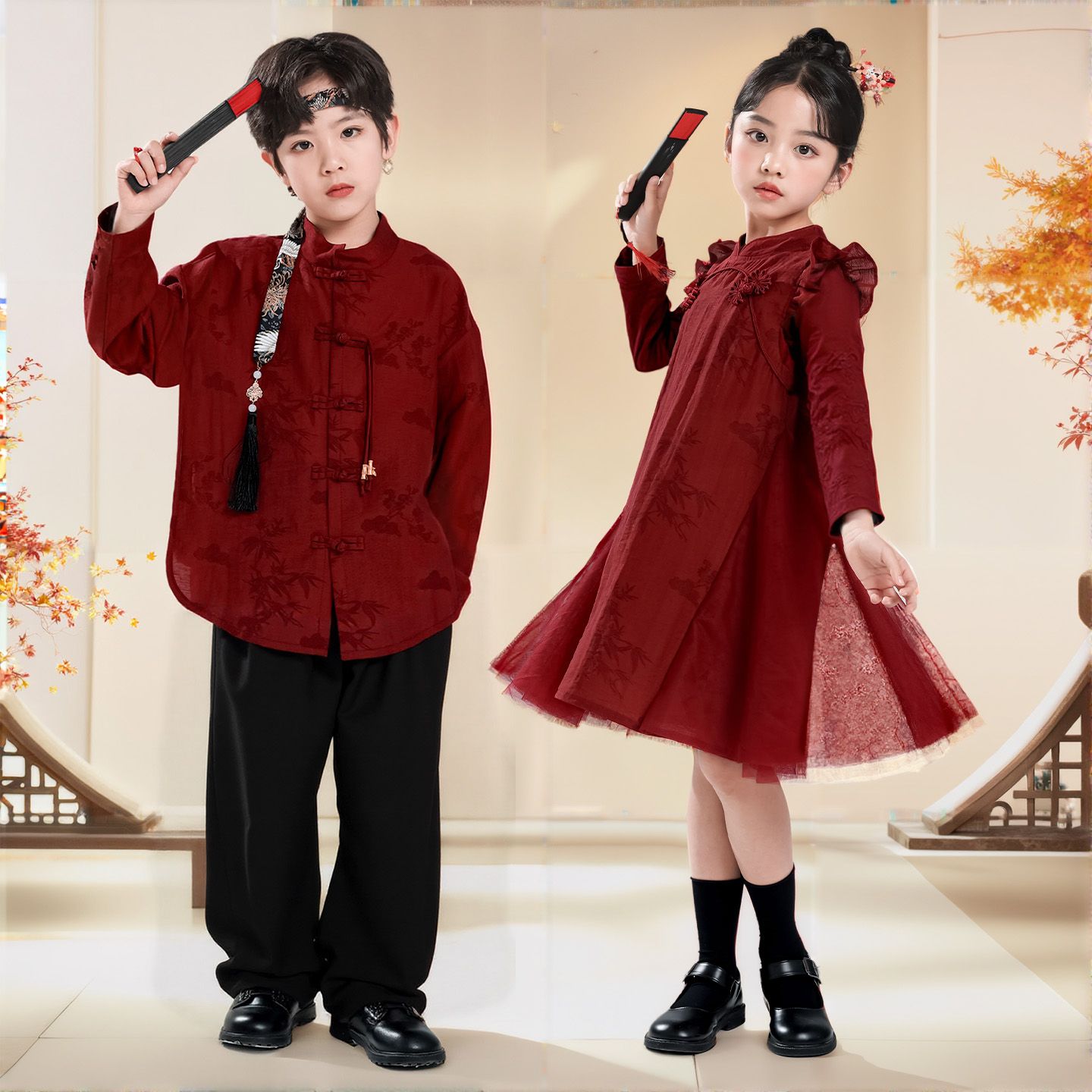 儿童演出服中国风旗袍裙小学生运动会汉服男童合唱啦啦队表演服装