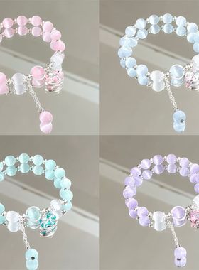 冬季新款甜美小清新水晶猫眼小马手链女超仙小众百搭简约闺蜜手串