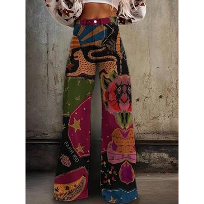 1 Pair Retro Polyester Pants Polyester Women's High Waist