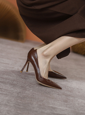 小码高跟鞋32-45码真皮职业黑色工作鞋女细跟百搭软皮不累脚尖头