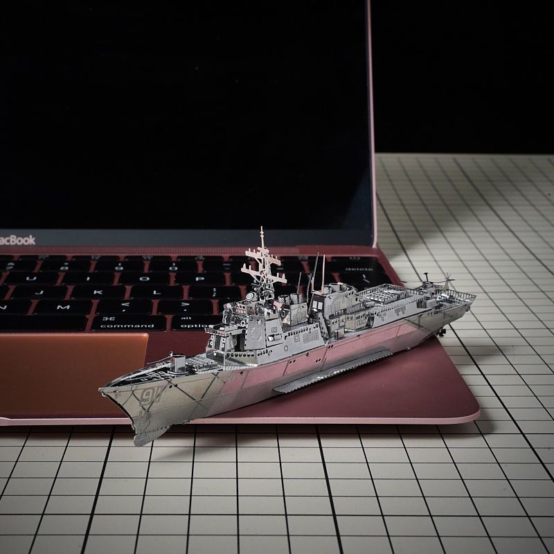 爱拼 全金属不锈钢DIY拼装模型3D迷你立体拼图 伯克级驱逐舰