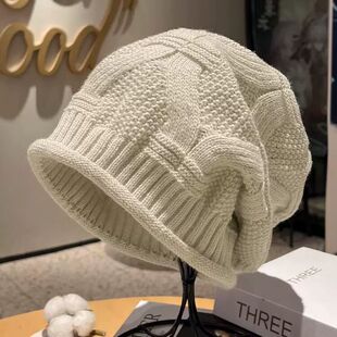 帽子女款2024新款毛线帽卷边针织包头冷帽女士薄款堆堆帽显脸小