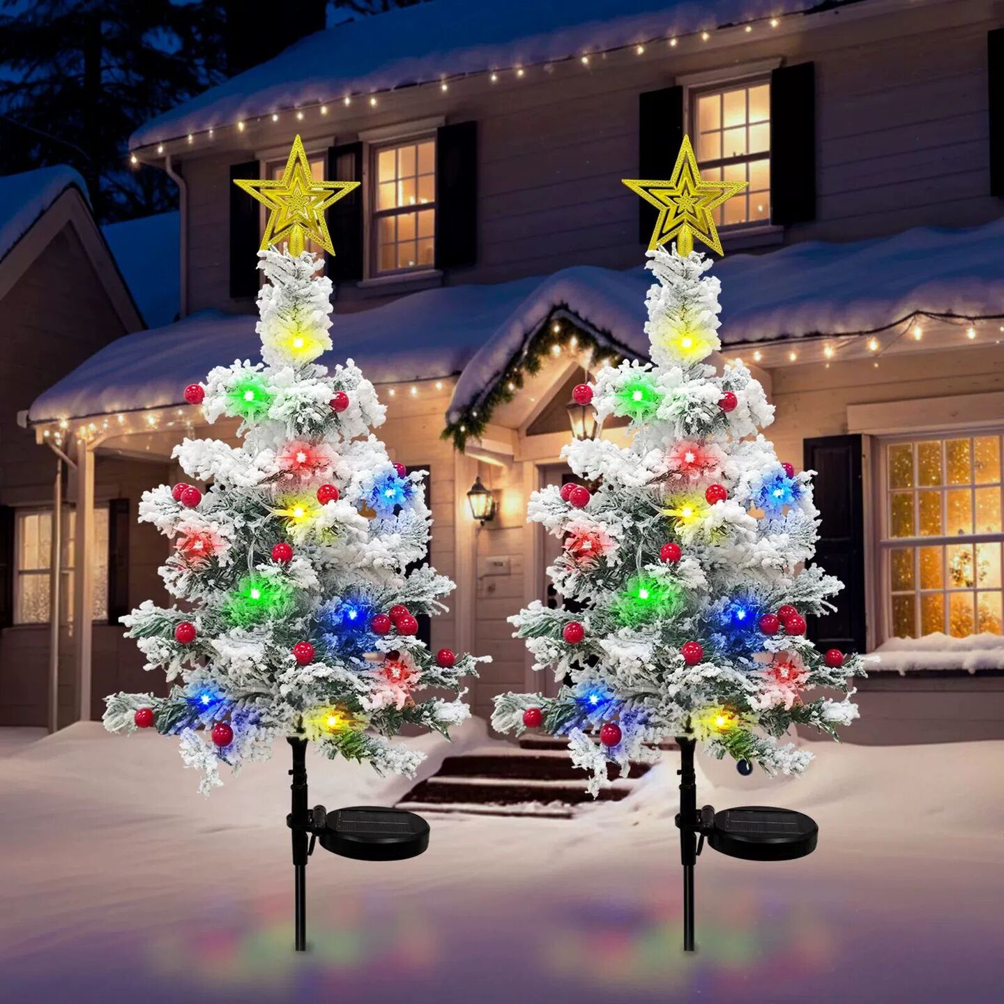 OurWarm 2 pcs Solar Christmas Tree Outdoor Christmas Decor