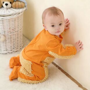 宝宝拖地爬爬服婴儿防脏连身衣罩衣擦地板爬行服护膝春秋夏季长袖