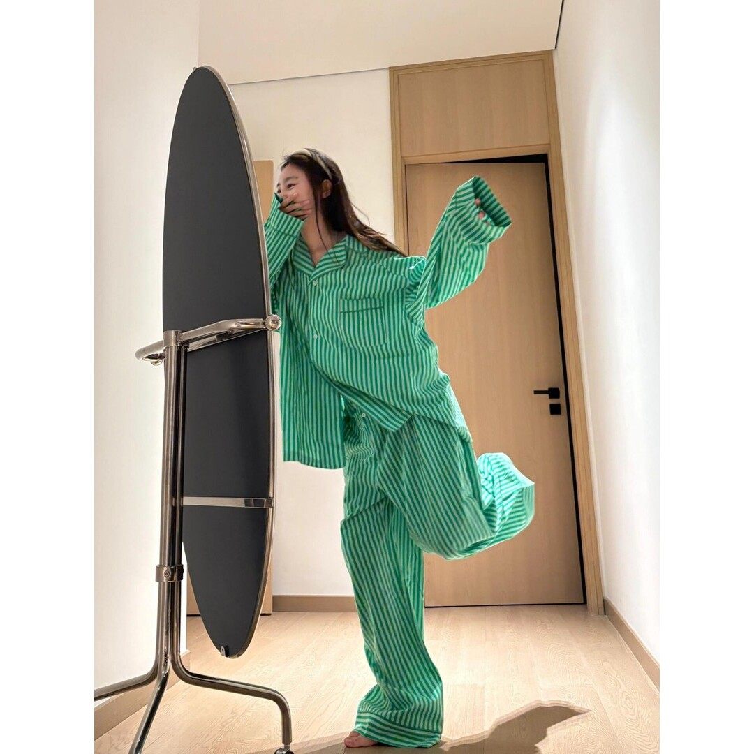韩系慵懒风清新条纹睡衣女款秋季2025新款长袖长裤家居服套装外穿,女装/女士精品,时尚套装,淘宝优惠券,粉丝福利购,淘宝优惠卷