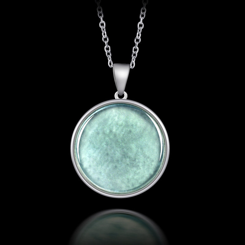 天然A货翡翠蓝水小圆牌玉石吊坠无事牌S925银镶冰种挂坠女款简约