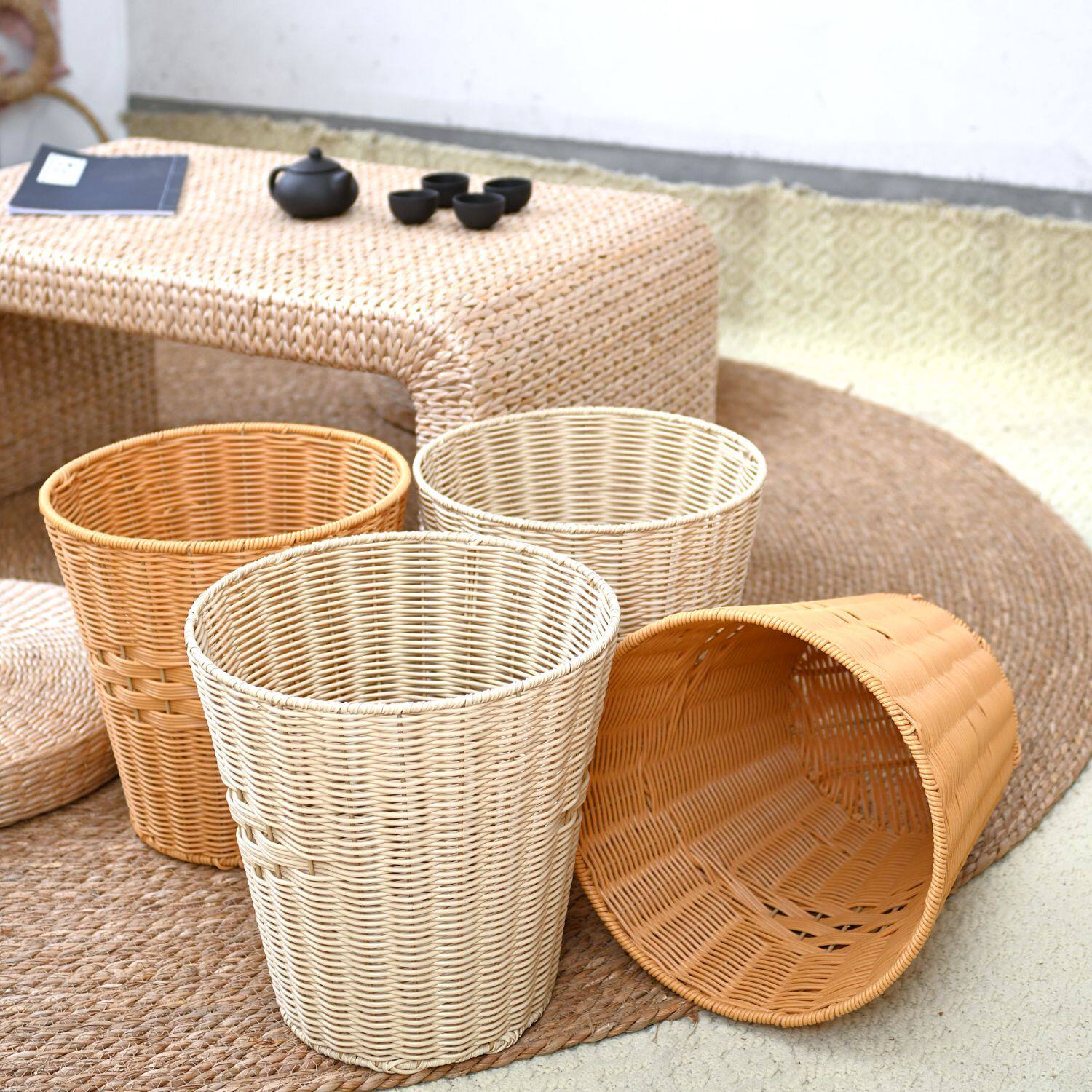 藤编超市手工家用水果陈列编织收纳筐高颜值收纳网红纸篓垃圾篓