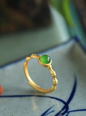 新款中国风雅竹戒指女复古镀金高级感百搭气质小巧精致开口指环