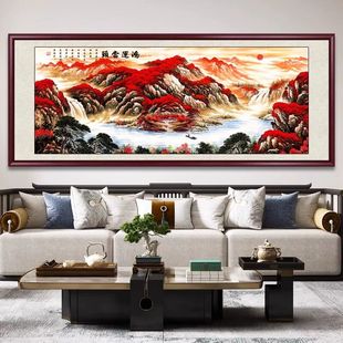 宝地福居山水画客厅挂画国画办公室风景画沙发背景墙装饰画靠山图