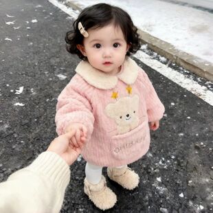 罩衣女宝宝外穿冬加厚罩衫宝宝防水防脏长袖围裙吃饭围兜反穿护衣