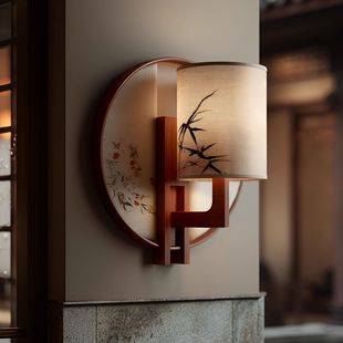 宋氏禅意东方家居美学壁灯实木布艺竹影雅韵卧室床头灯宋代美学