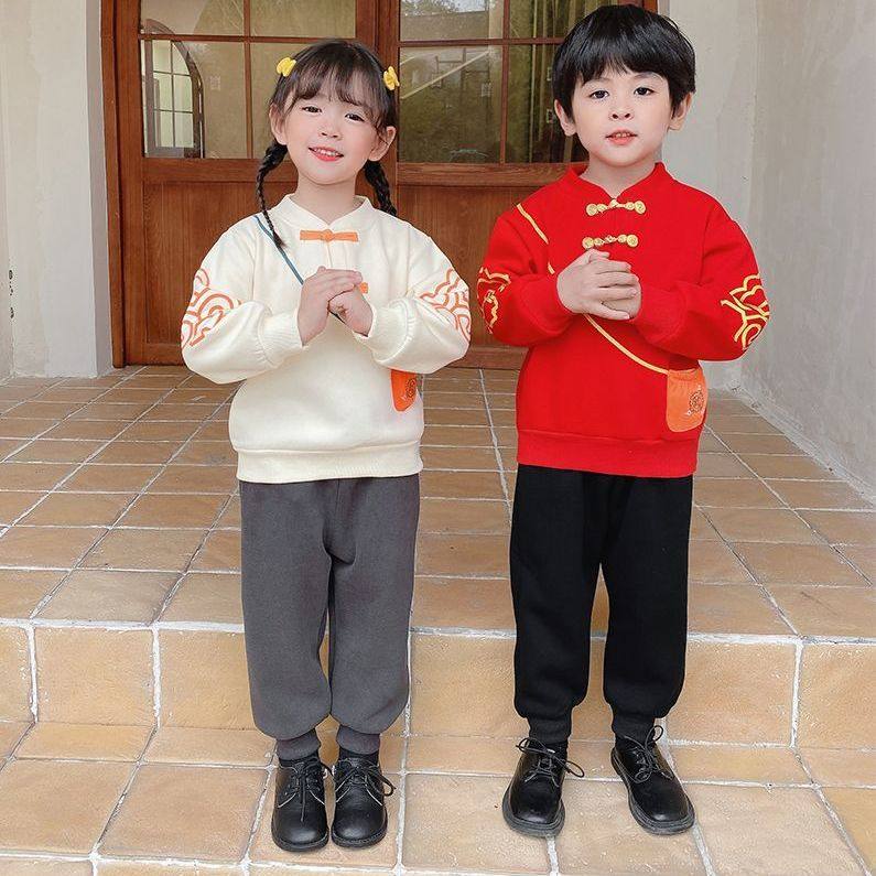 男童唐装中国风儿童汉服女童套装刺绣国潮风表演服加绒卫衣两件套,童装/婴儿装/亲子装,唐装,淘宝优惠券,粉丝福利购,淘宝优惠卷