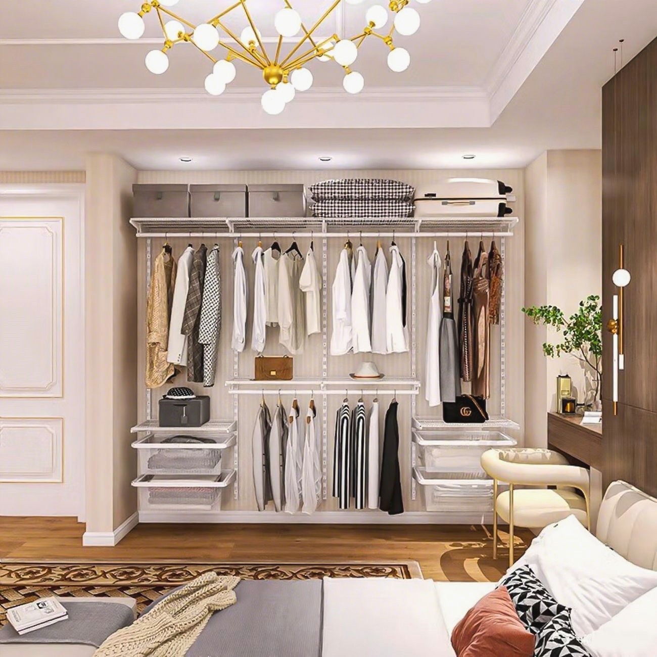 门小二步入式金属衣柜定制衣帽间卧室砌墙组装置物架简易组合家用