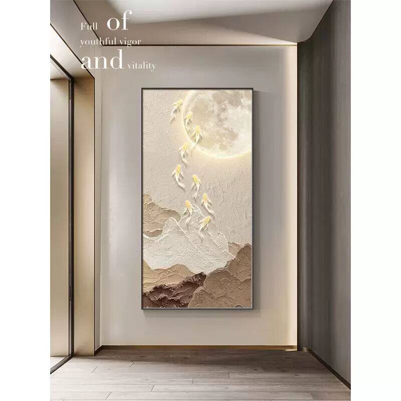 九鱼图玄关装饰画现代简约入户正对门壁画高级感走廊过道尽头挂画