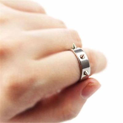1 Punk Style Stainless Steel Couple Ring Spiked Rivet Cone R
