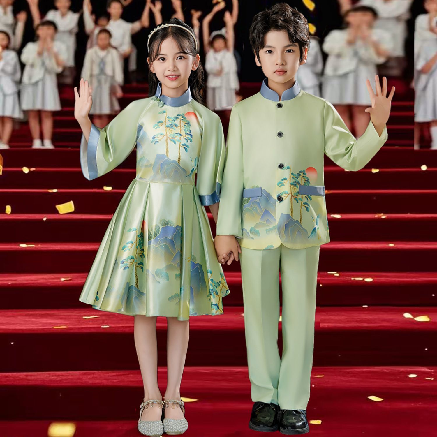 儿童合唱服演出服中小学生中国风上春山大合唱礼服诗歌朗诵表演服
