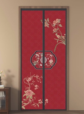 新中式棉门帘挡风免打孔超厚外门入户门卧室门帘子红色喜庆装饰帘
